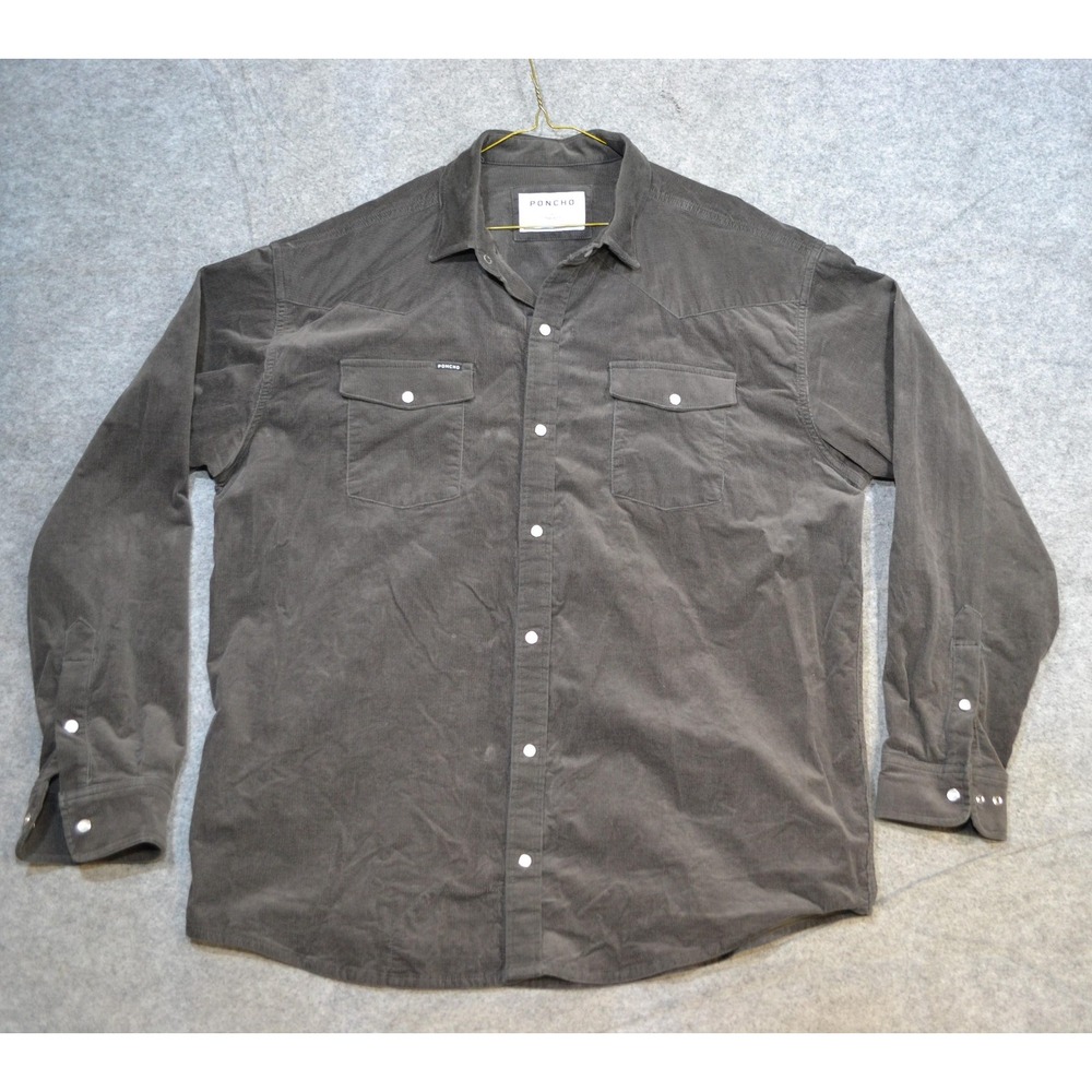 Poncho Shirt Mens XL Gray Corduroy Snap Front Western Long Sleeve Stretch Casual